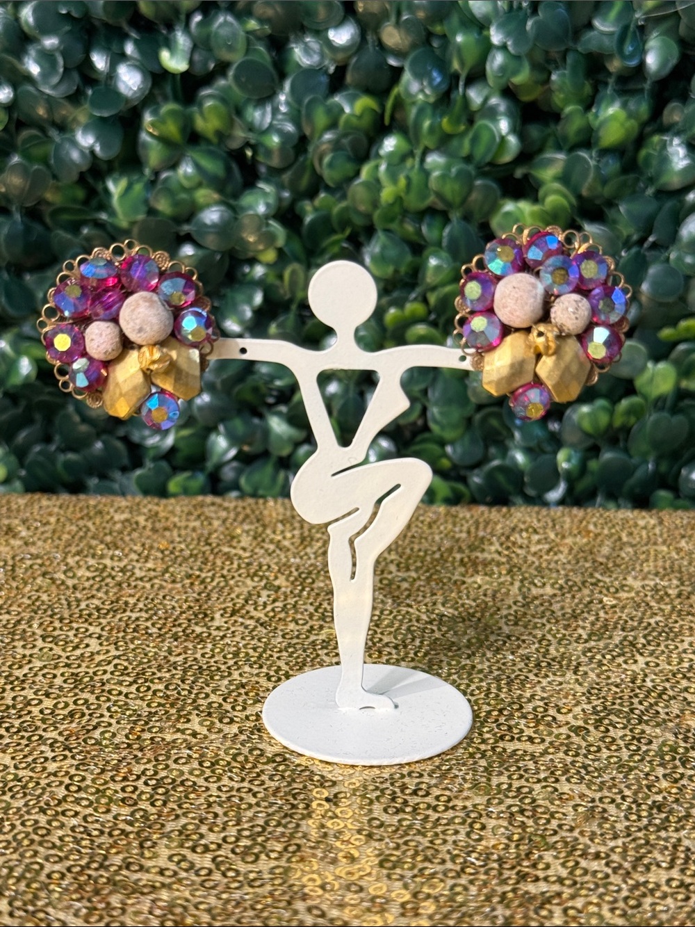 Vintage clip on Iridescent Purple Floral Cluster Statement Earrings